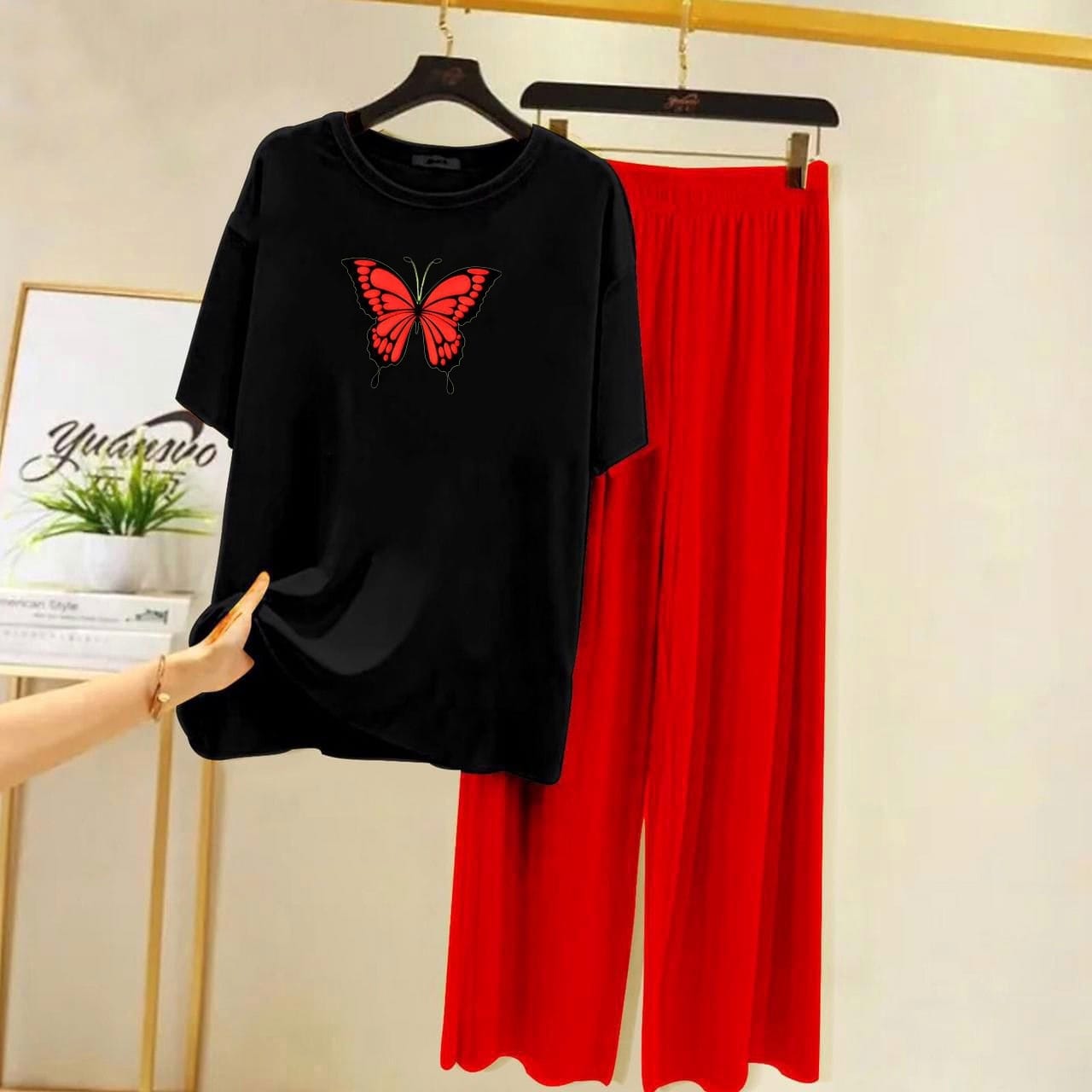 Red butter fly and pajama Woman Night Suit