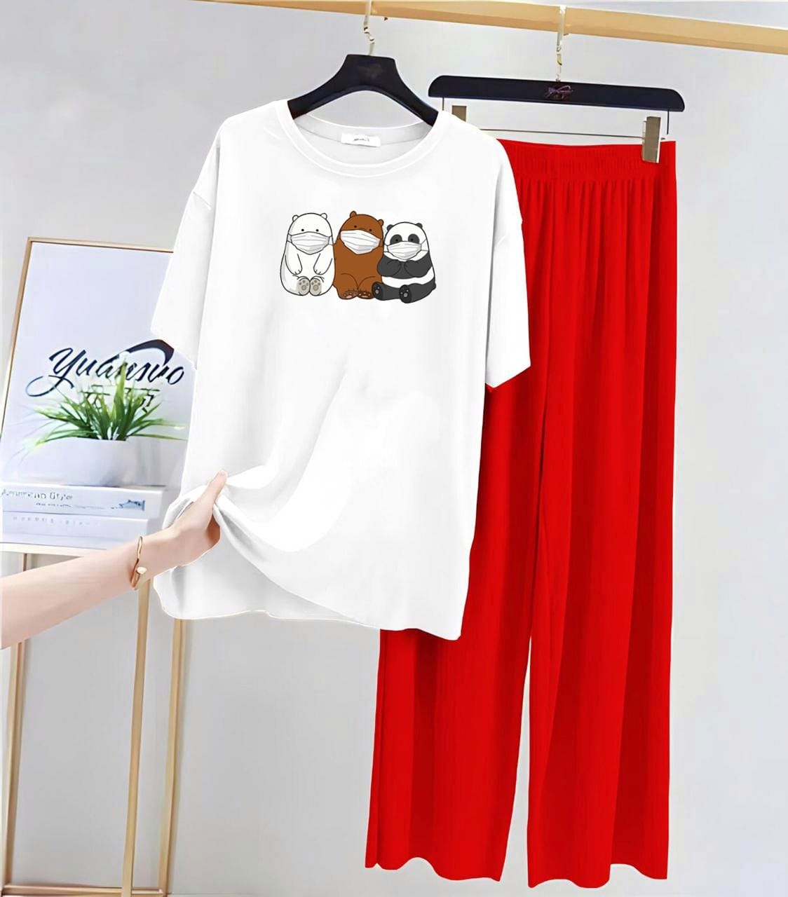 White T-Shirt Printed Night Suit