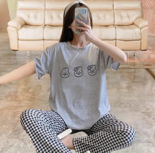 Gray printed Woman Night Suit