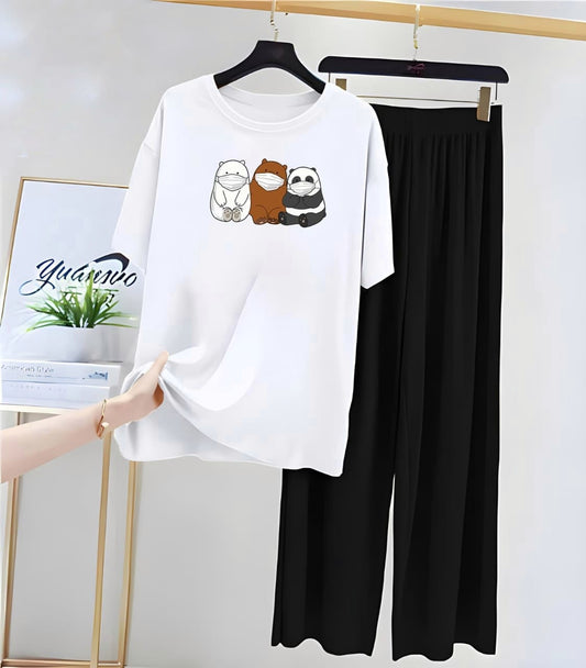 White T-Shirt Printed Night Suit