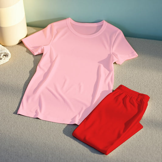 pink and red woman night suit