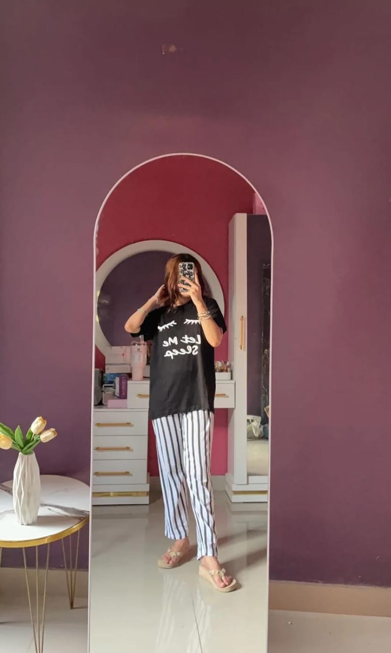 Black Let Me sleep Printed Night Suit
