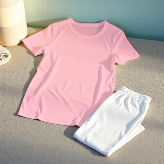 pink and white drop shoulder And pajama woman night suit