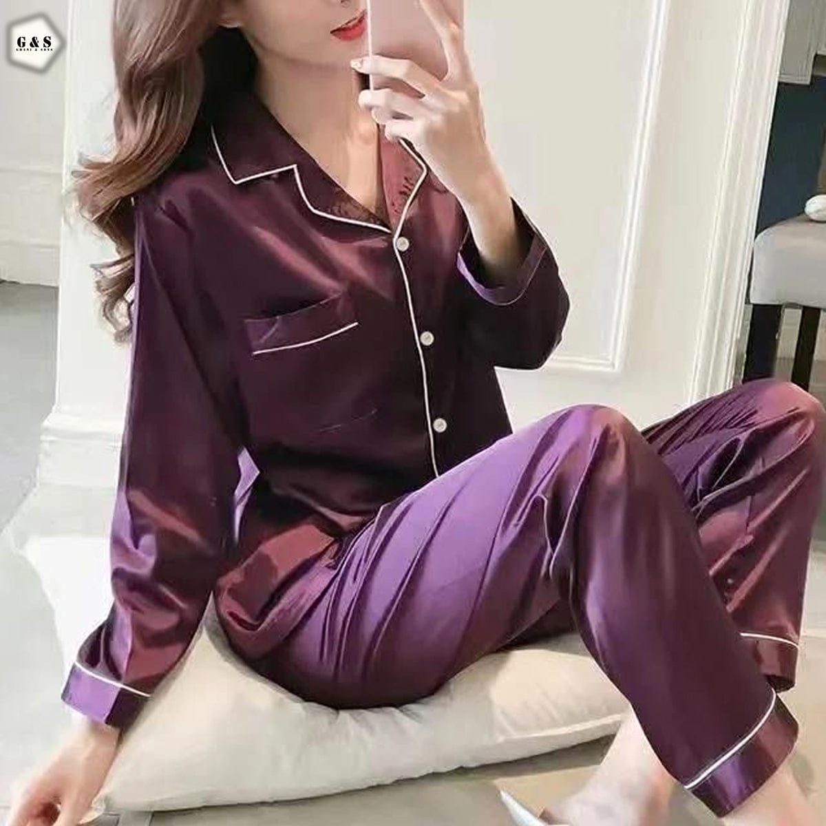 Purple silk woman night suit