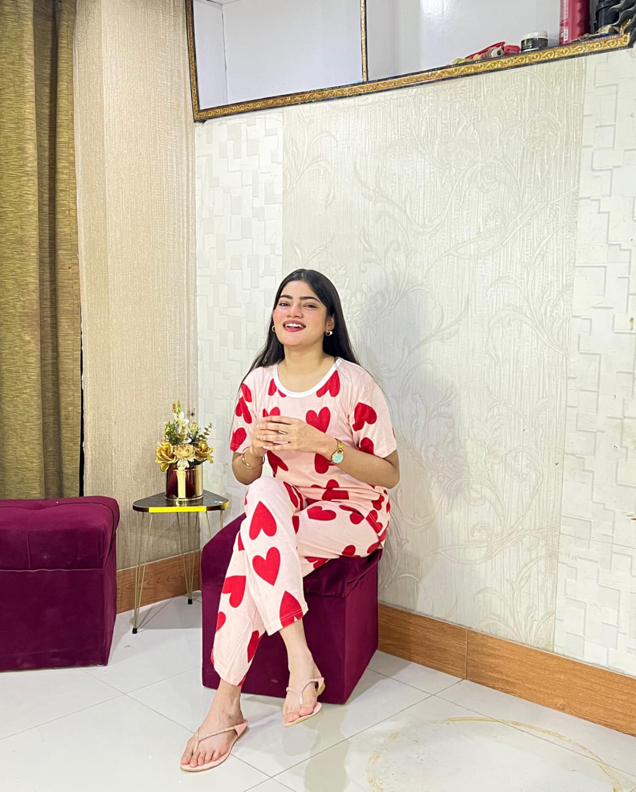 Pink Dilber Printed Night Suit