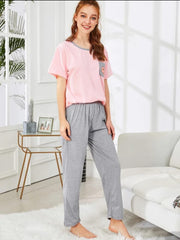 Pink Pocket Printed Night Suit