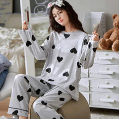Grey Black Multi Heart Printed Night Suit