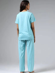 Blue Stay Cute Printed Night Suit
