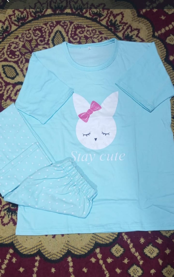 Blue Stay Cute Printed Night Suit