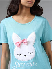 Blue Stay Cute Printed Night Suit