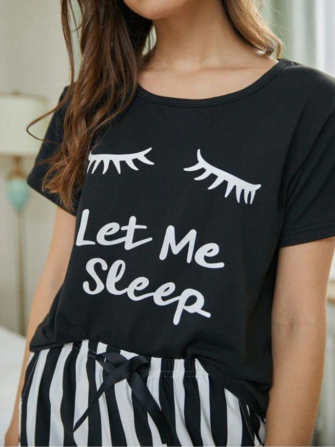 Black let Me Sleep  Printed Night suite