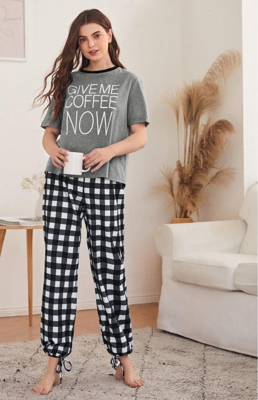 Give Me Coffee Now Printed Night Suit