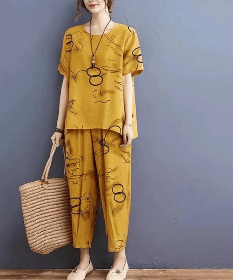 Yellow Ring Printed Capri Night suit💛