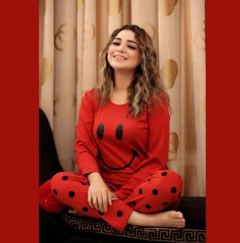 Red Smiley Full Sleeves Printed Pajama Night Suit