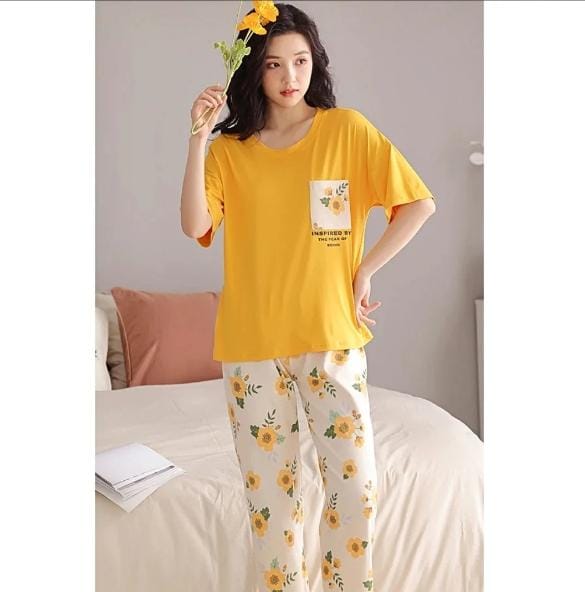 Mustard Pocket Printed Night Suit