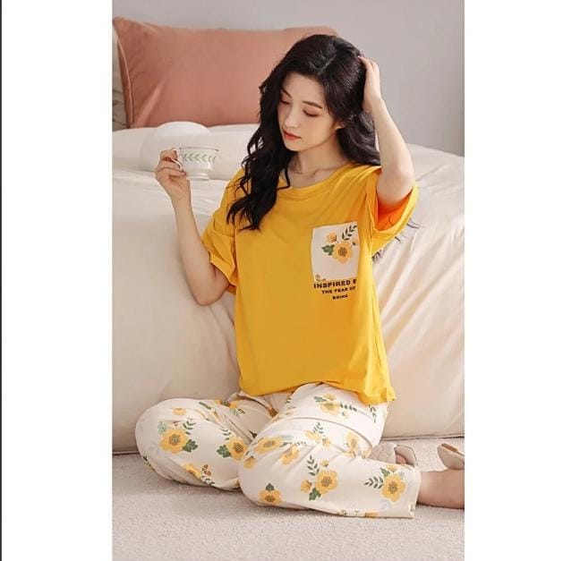 Mustard Pocket Printed Night Suit