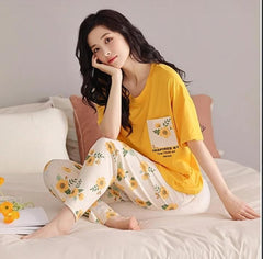 Mustard Pocket Printed Night Suit