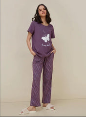Purple Butterfly Printed Night Suit