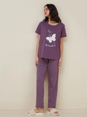 Purple Butterfly Printed Night Suit