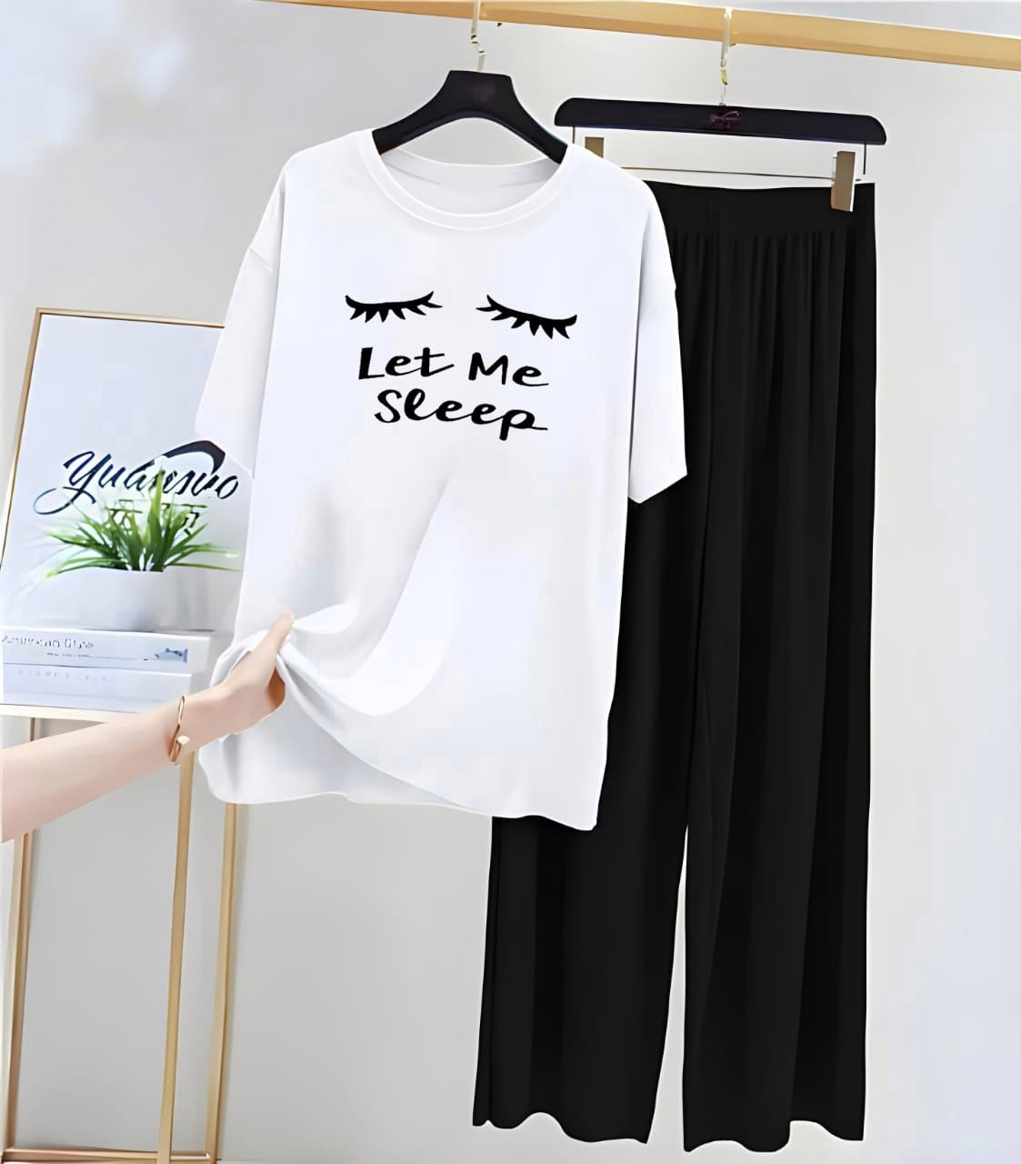 Black Let Me sleep Printed Night Suit