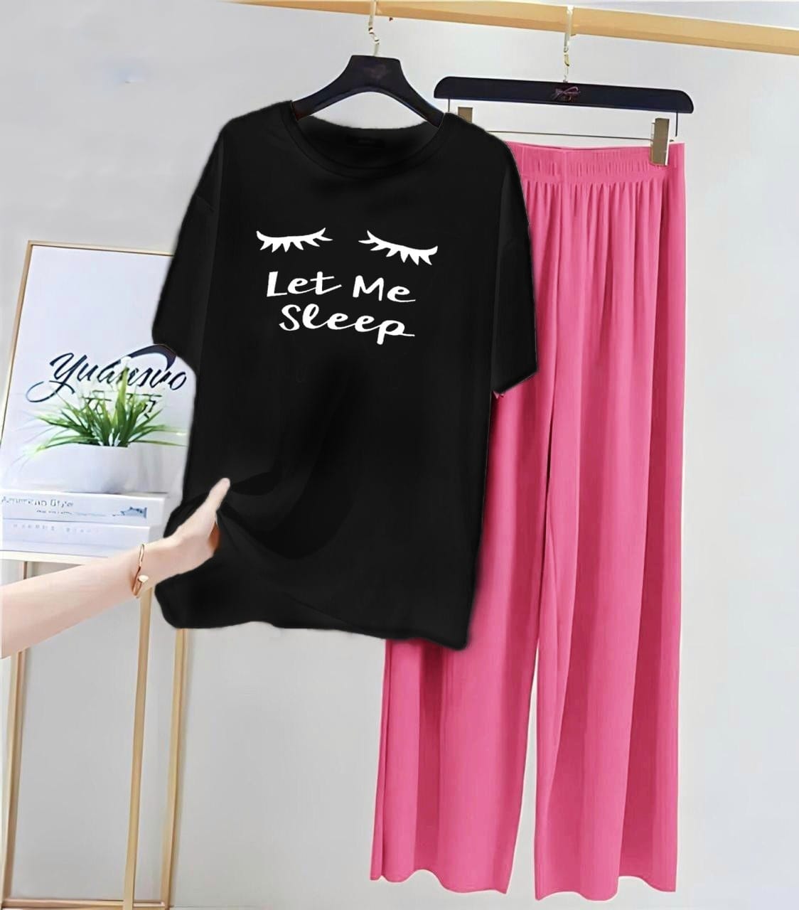 Black Let Me sleep Printed Night Suit