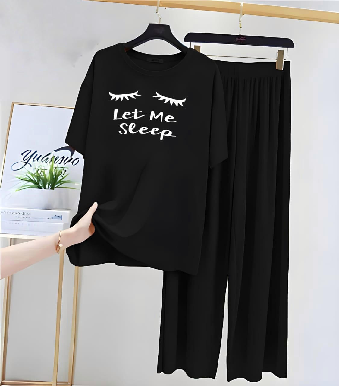 Black Let Me sleep Printed Night Suit
