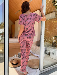 White Flower Printed Night Suit