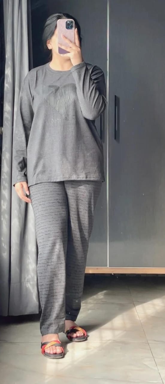 Black Heart Printed Night Suit