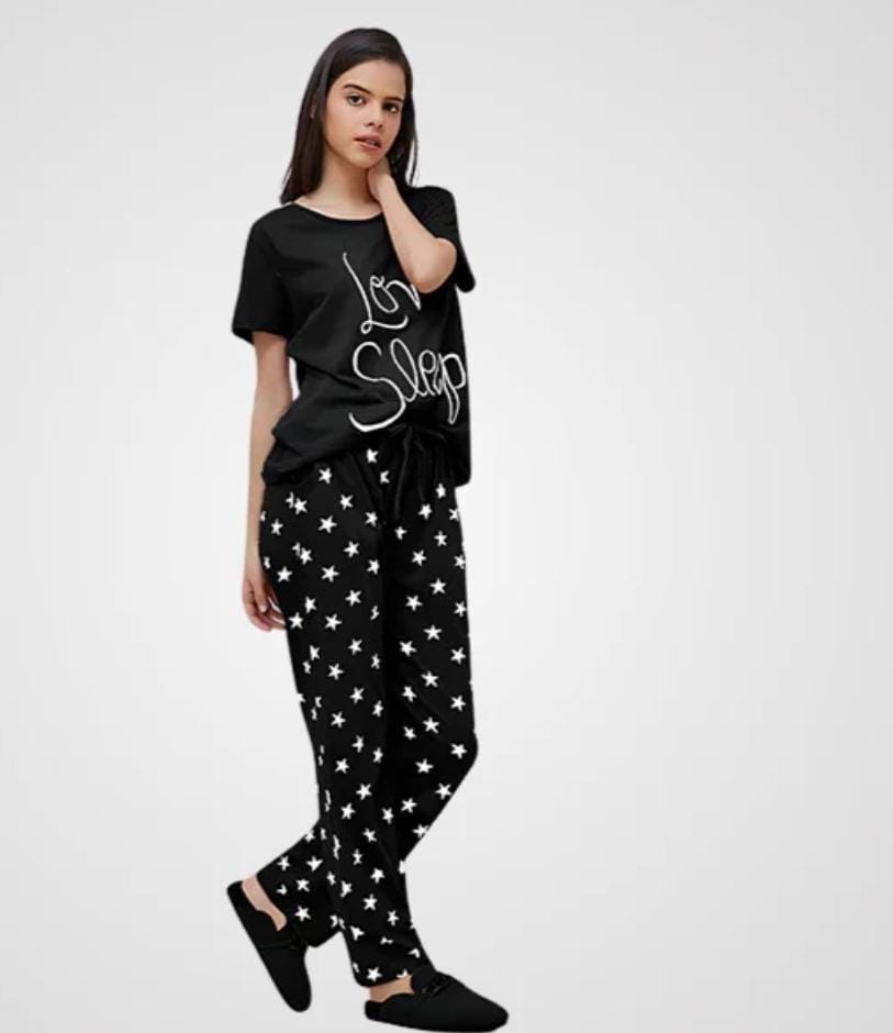 Black Love Sleep Printed Night Suit