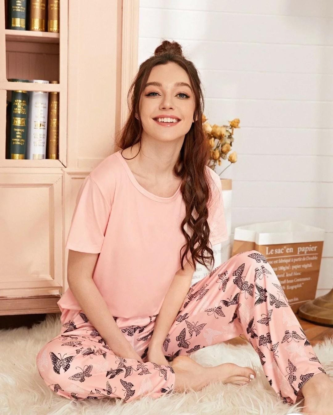 Baby Pink with Butterfly 🦋  Printed Pajama Night suit