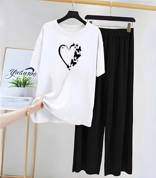 Black Heart Printed Night Suit