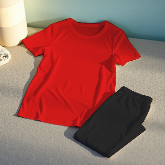 Red and black dawn shoulder and pajama woman night suit