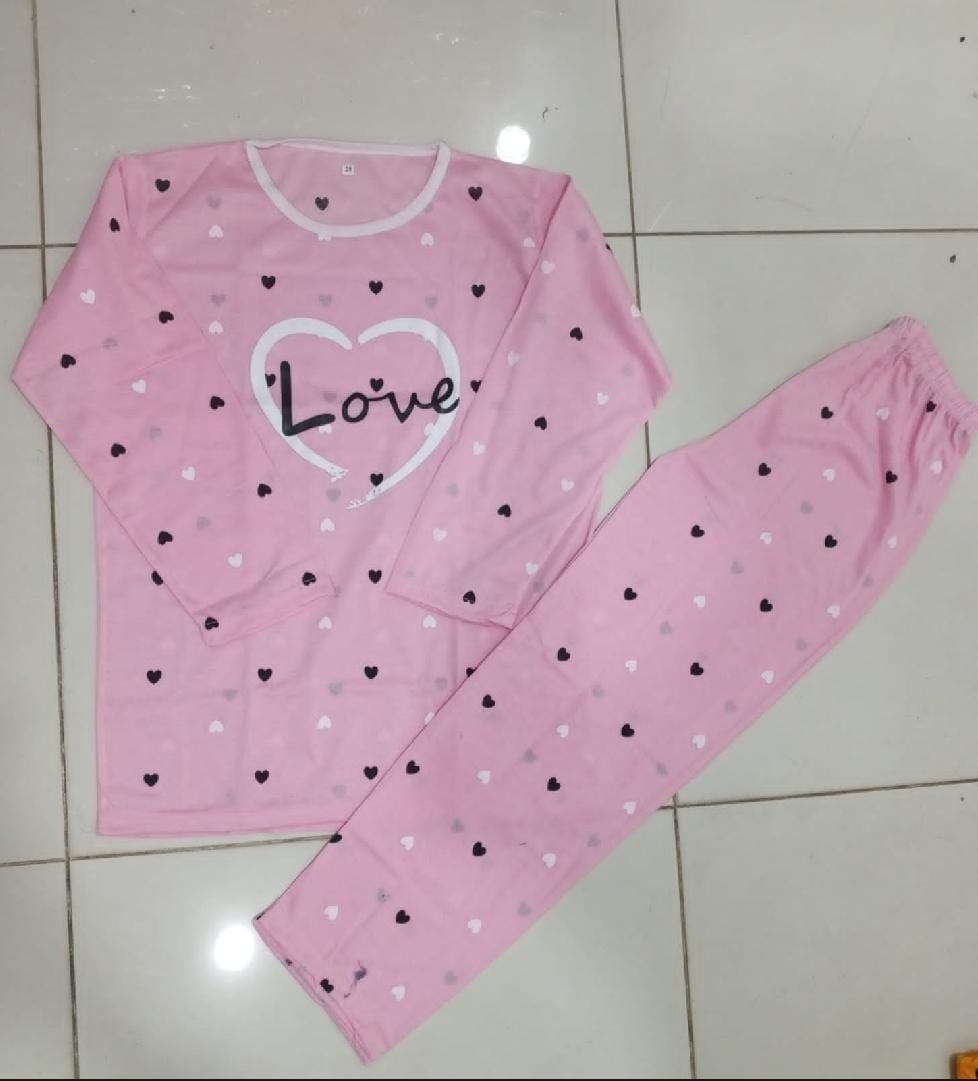 Pink love doted Printed Night Suit