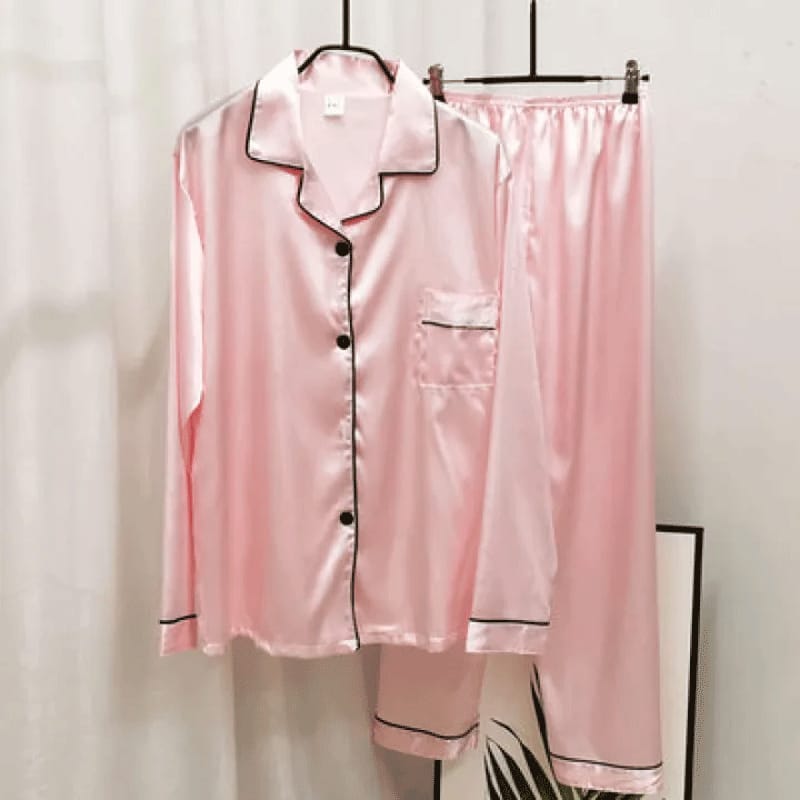 Baby pink silk night suit