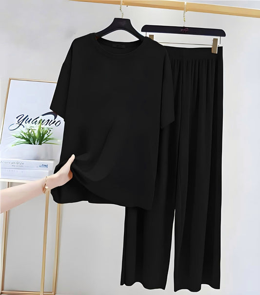 black drop shoulder and pajama woman night suit