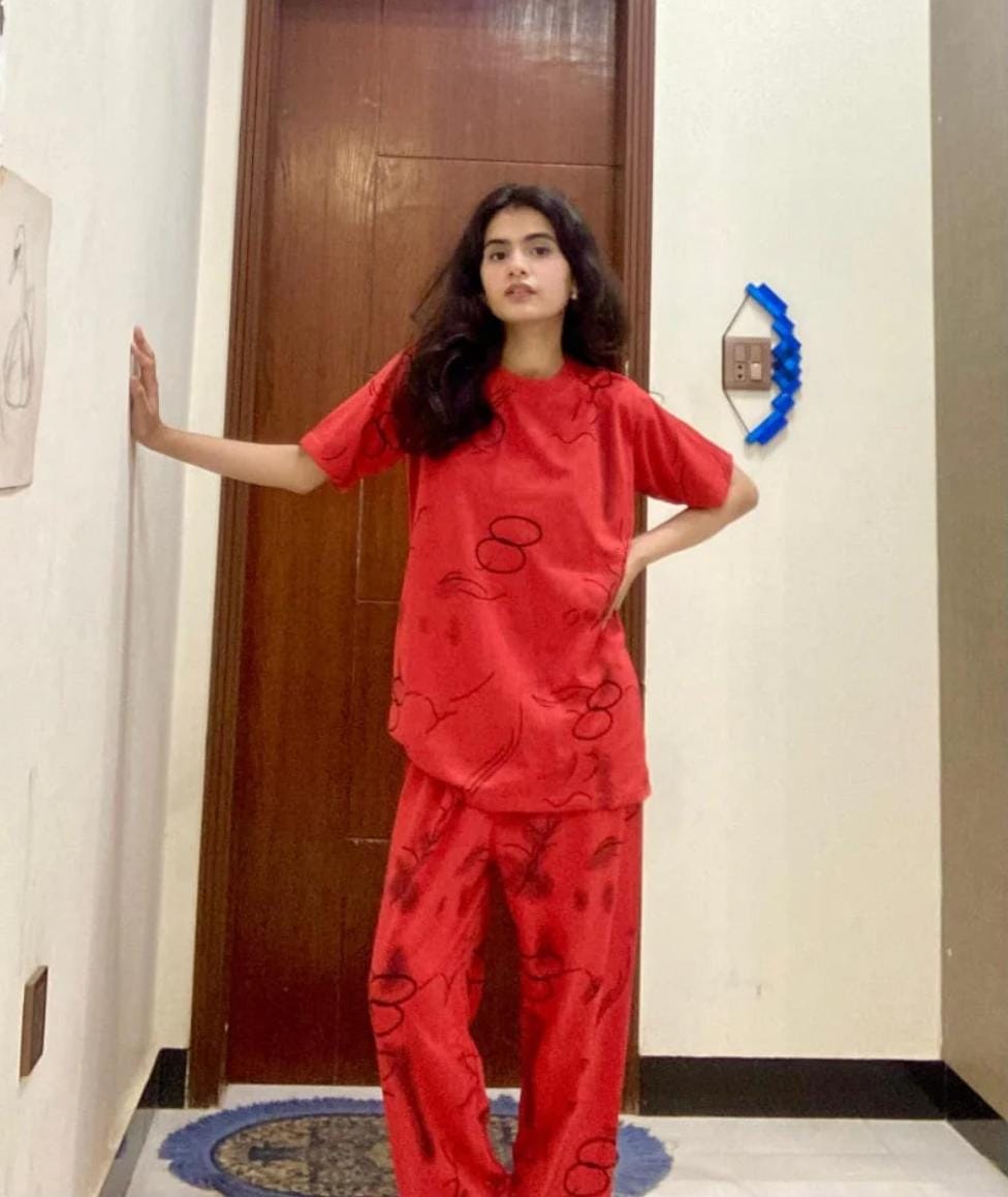 Red Ring Printed Woman Night suit❤️
