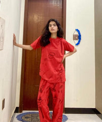 Red Ring Printed Woman Night suit❤️